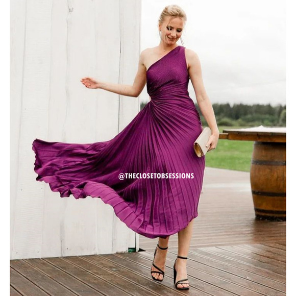 MANGO Blogger Fave Cut Out Pleated Midi Dress NWT — Purple - Picture 14 of 16